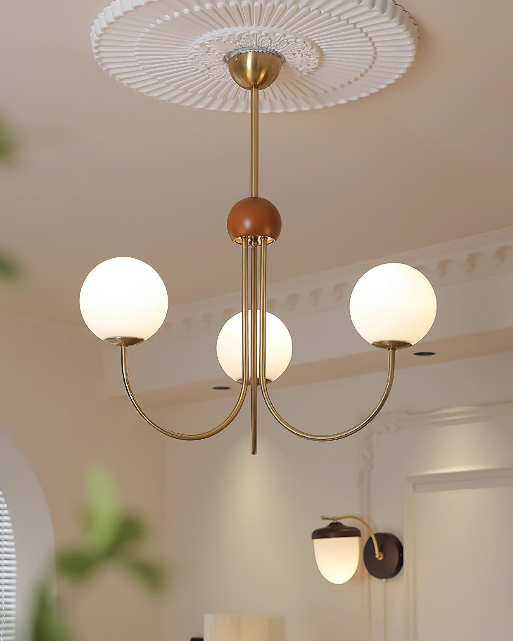 Candil Modern Brass and Globe Glass Chandelier