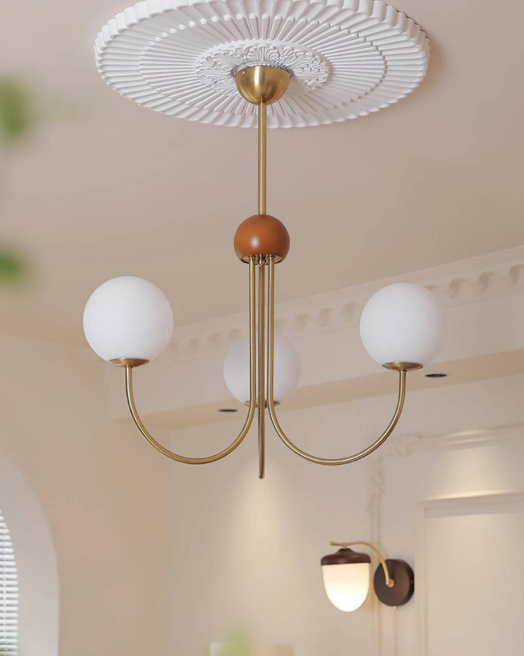 Candil Modern Brass and Globe Glass Chandelier
