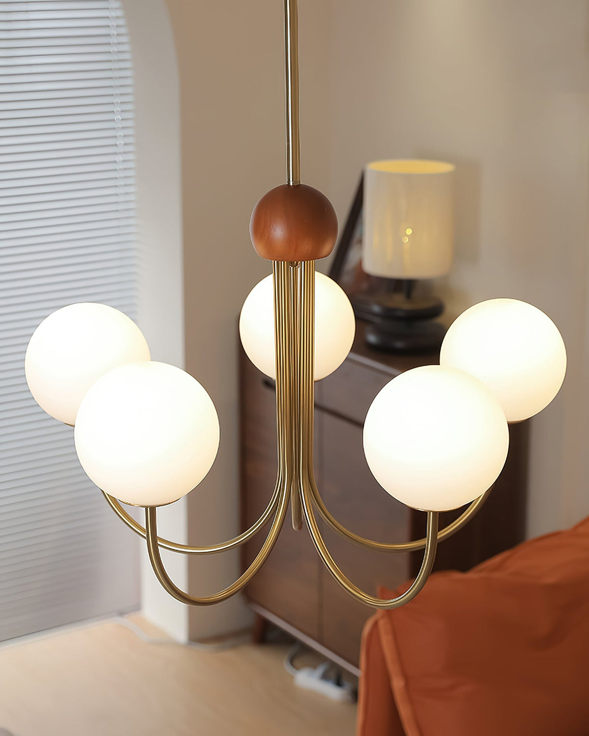 Candil Modern Brass and Globe Glass Chandelier