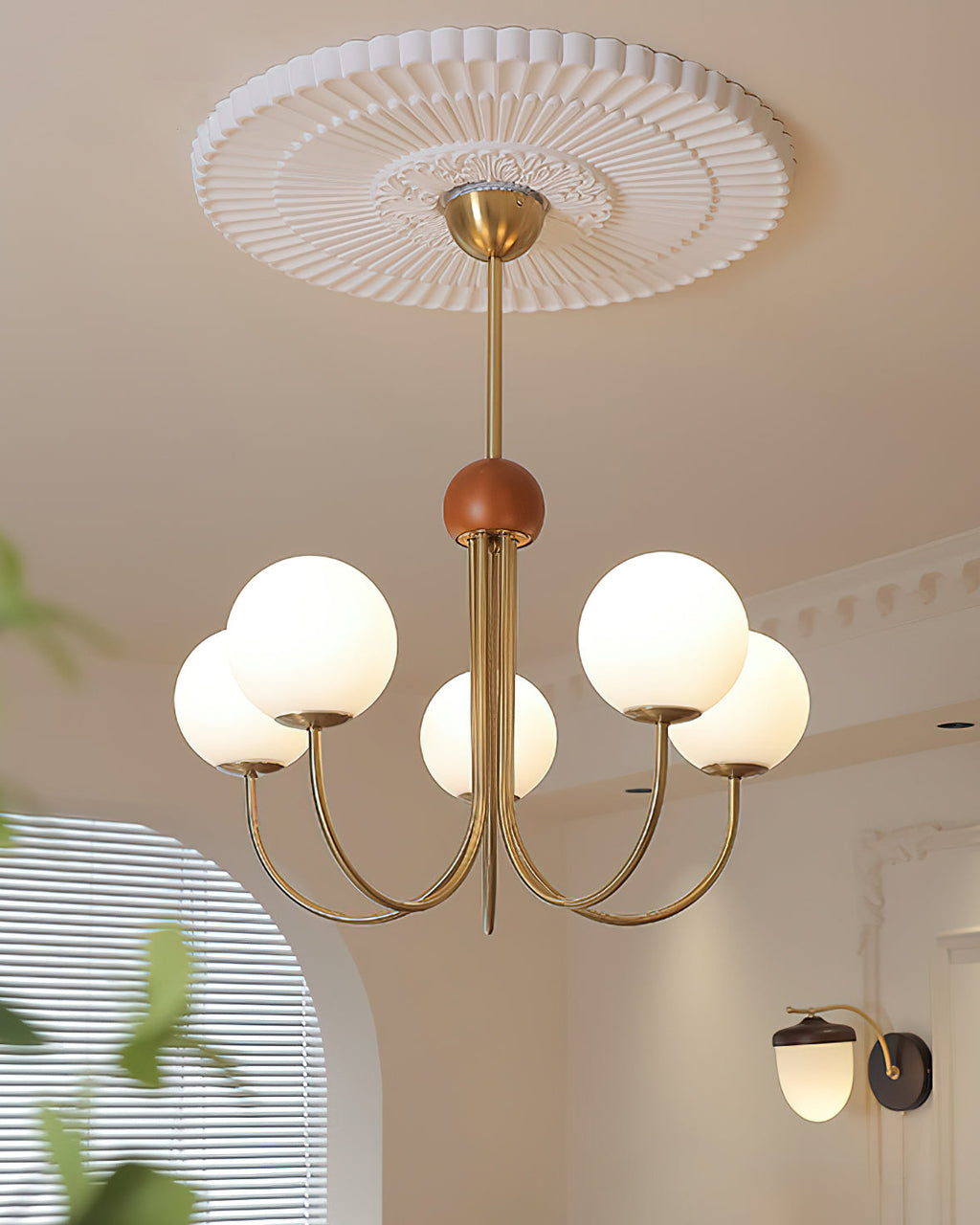 Candil Modern Brass and Globe Glass Chandelier