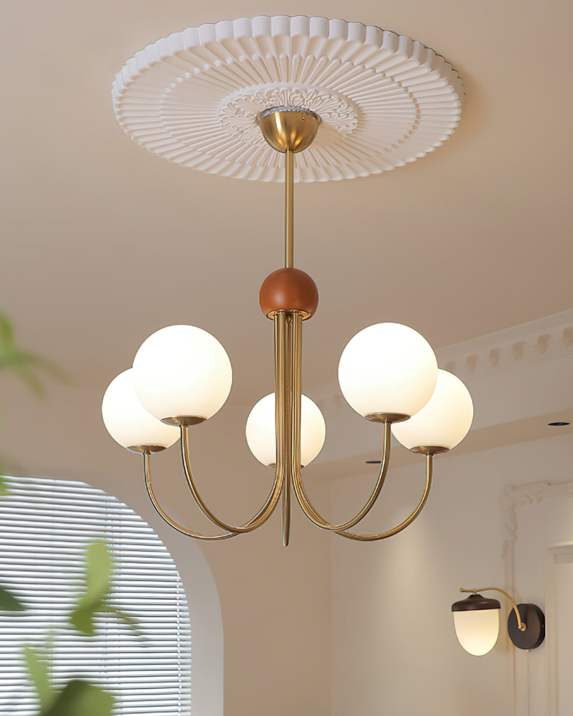 Candil Modern Brass and Globe Glass Chandelier