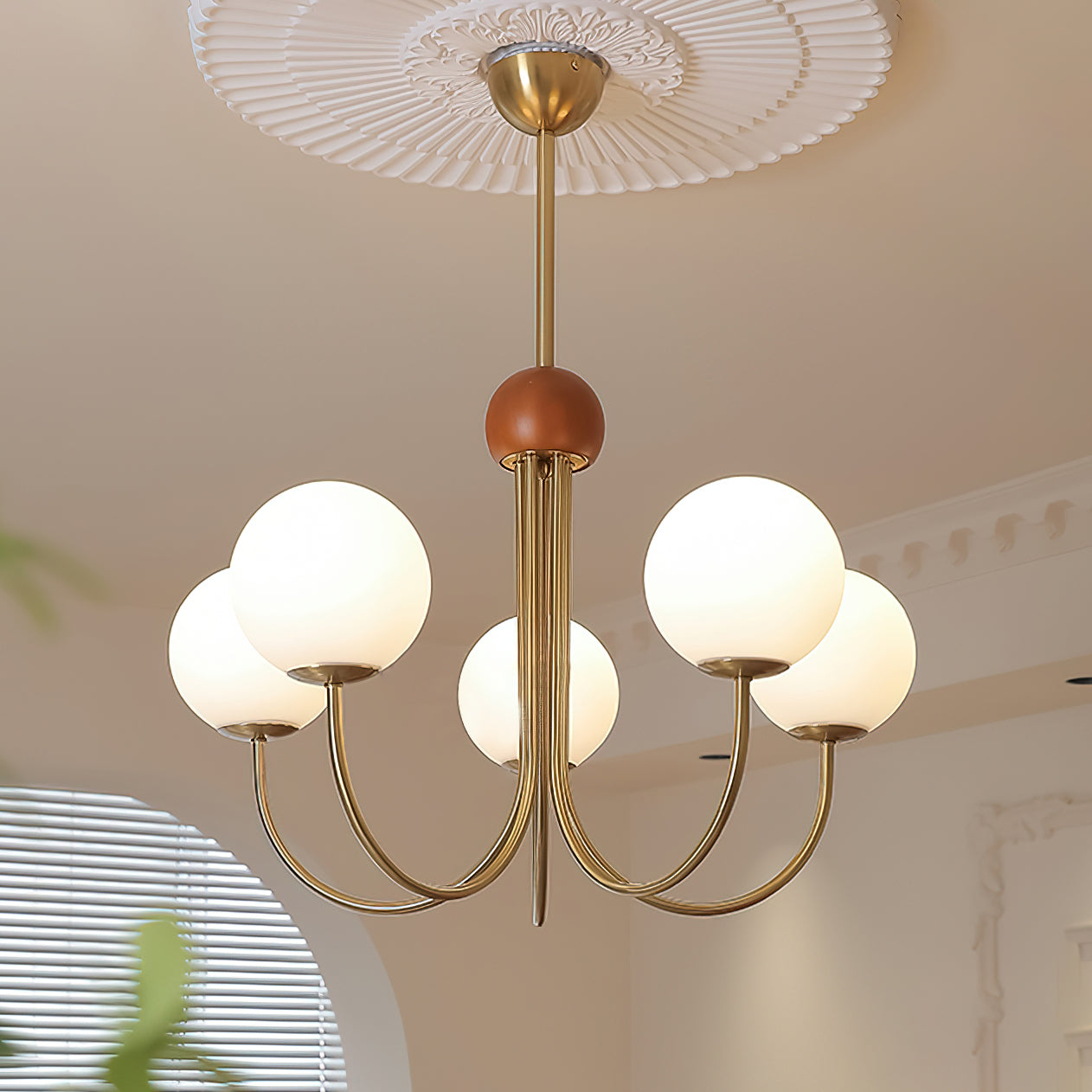 Candil Modern Brass and Globe Glass Chandelier