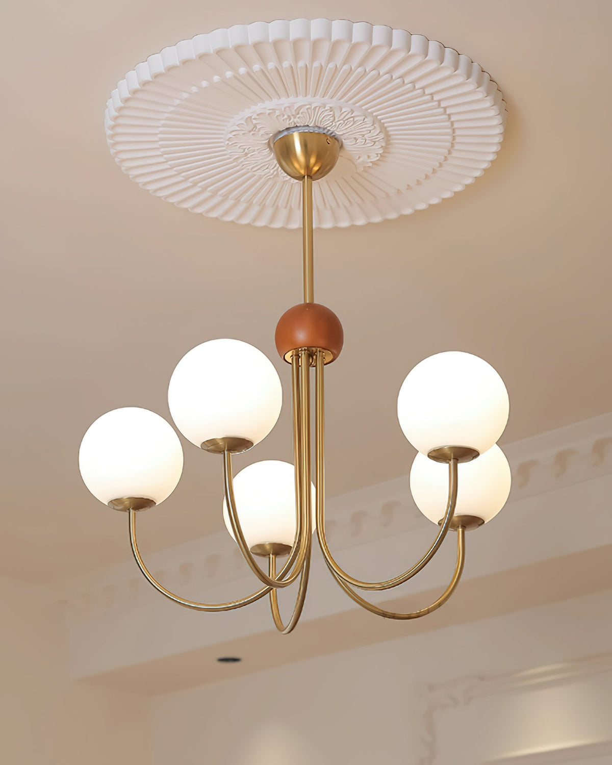 Candil Modern Brass and Globe Glass Chandelier