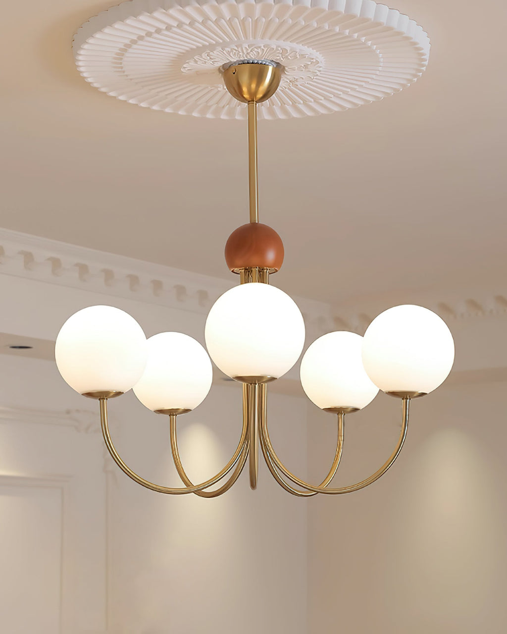 Candil Modern Brass and Globe Glass Chandelier