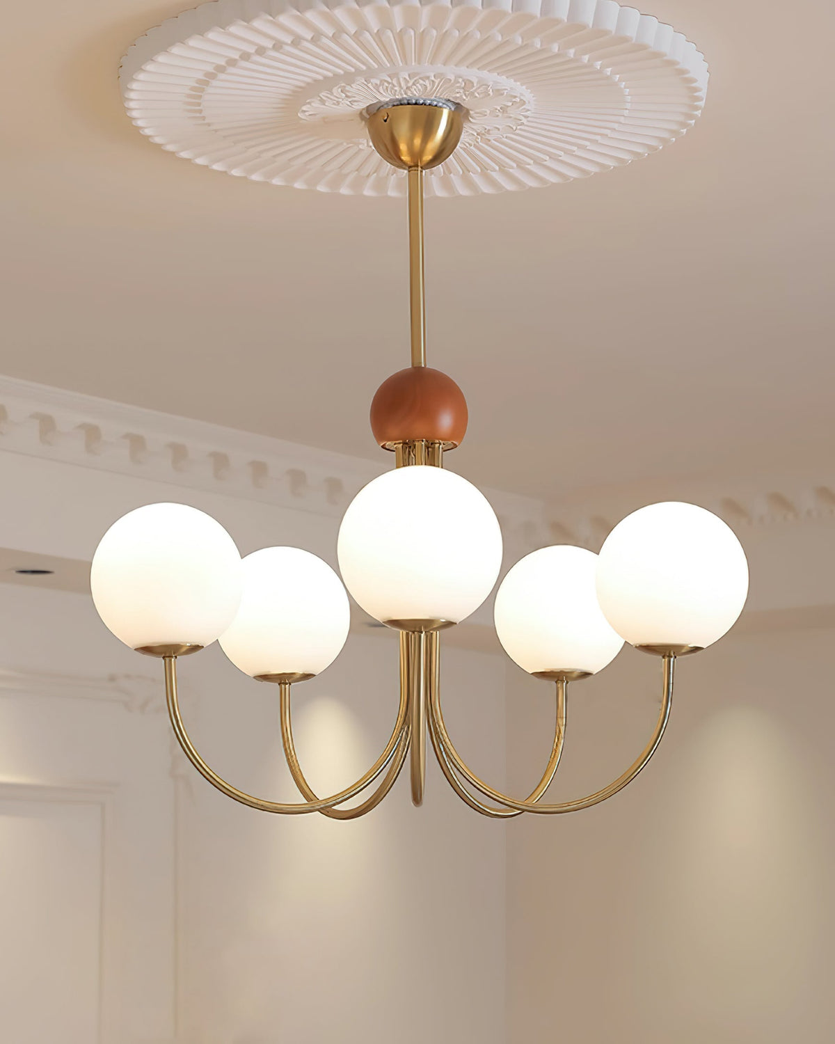 Candil Modern Brass and Globe Glass Chandelier