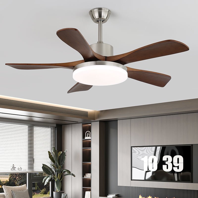 Elara Modern Brass Wood Ceiling Fan Light