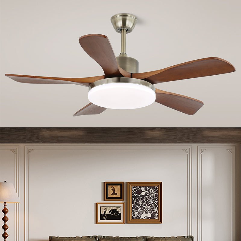 Elara Modern Brass Wood Ceiling Fan Light