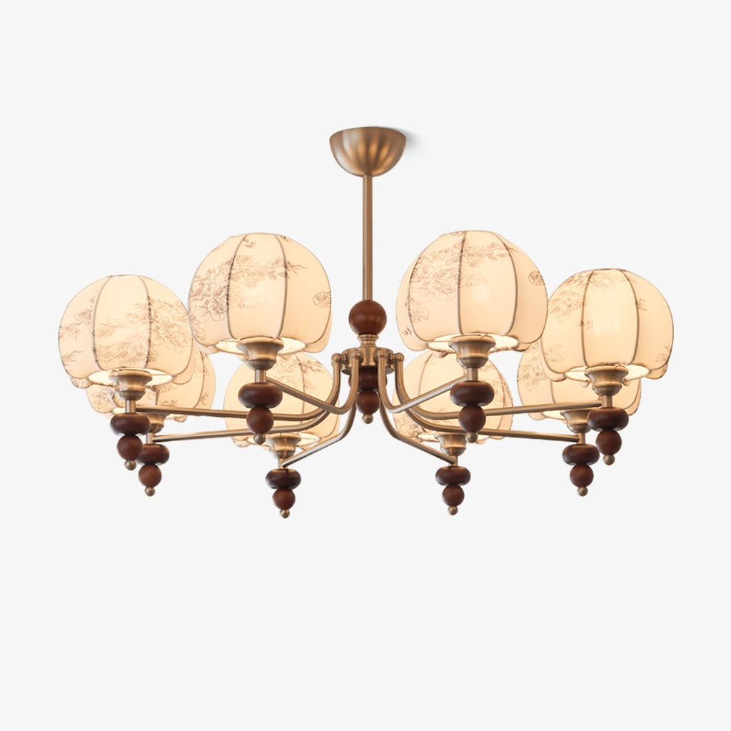 Comirisra Premium Traditional Petal Fabric Wood Chandelier