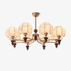Comirisra Premium Traditional Petal Fabric Wood Chandelier