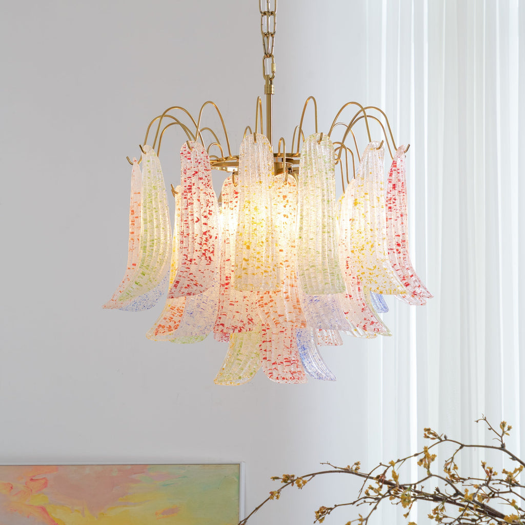 Chandelier Glass Petals Frame Colorful Artistic Ambience