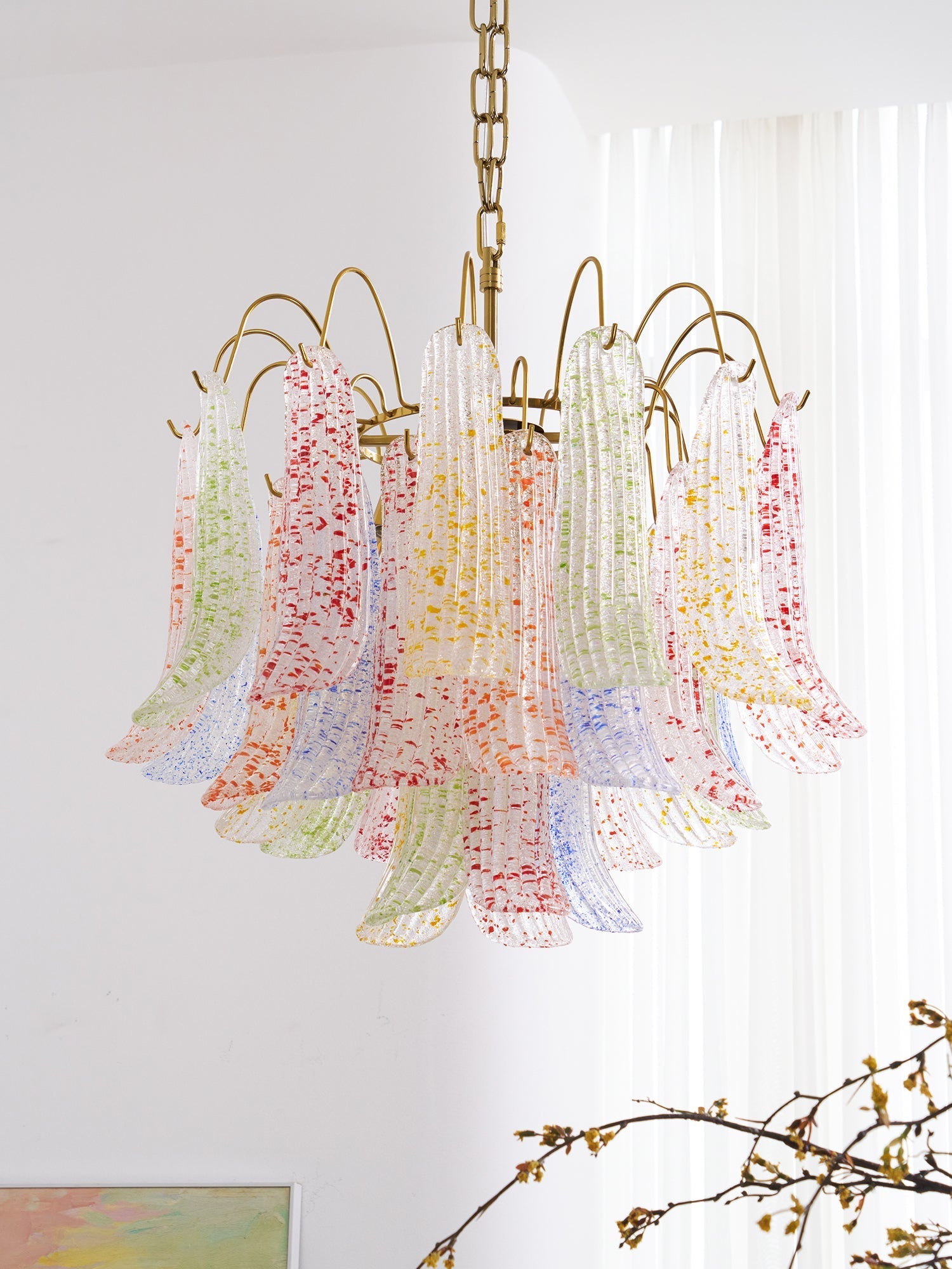 Chandelier Glass Petals Frame Colorful Artistic Ambience