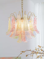 Chandelier Glass Petals Frame Colorful Artistic Ambience