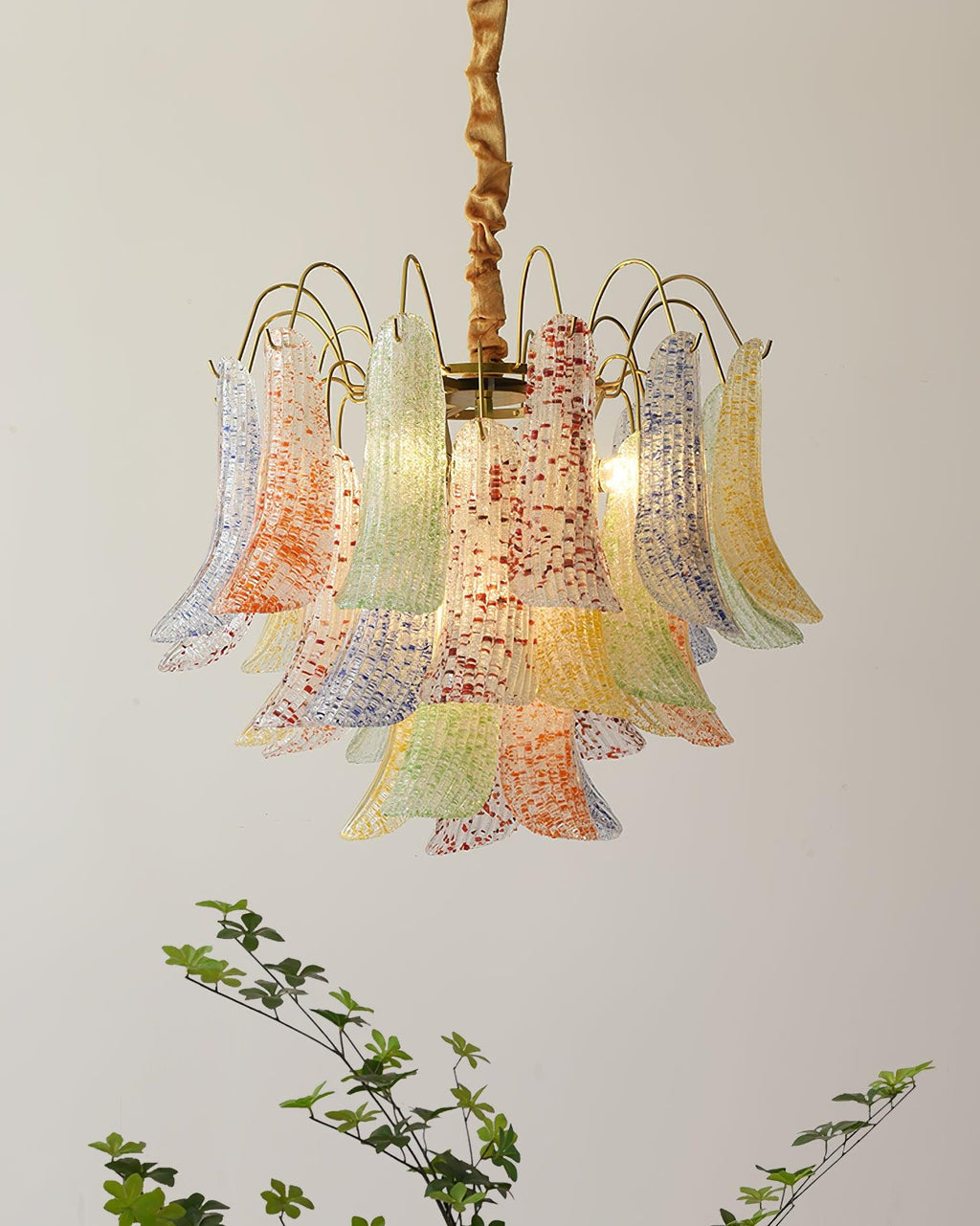 Chandelier Glass Petals Frame Colorful Artistic Ambience