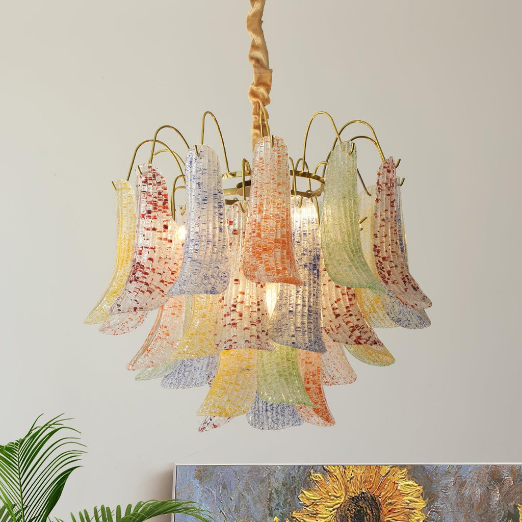 Chandelier Glass Petals Frame Colorful Artistic Ambience