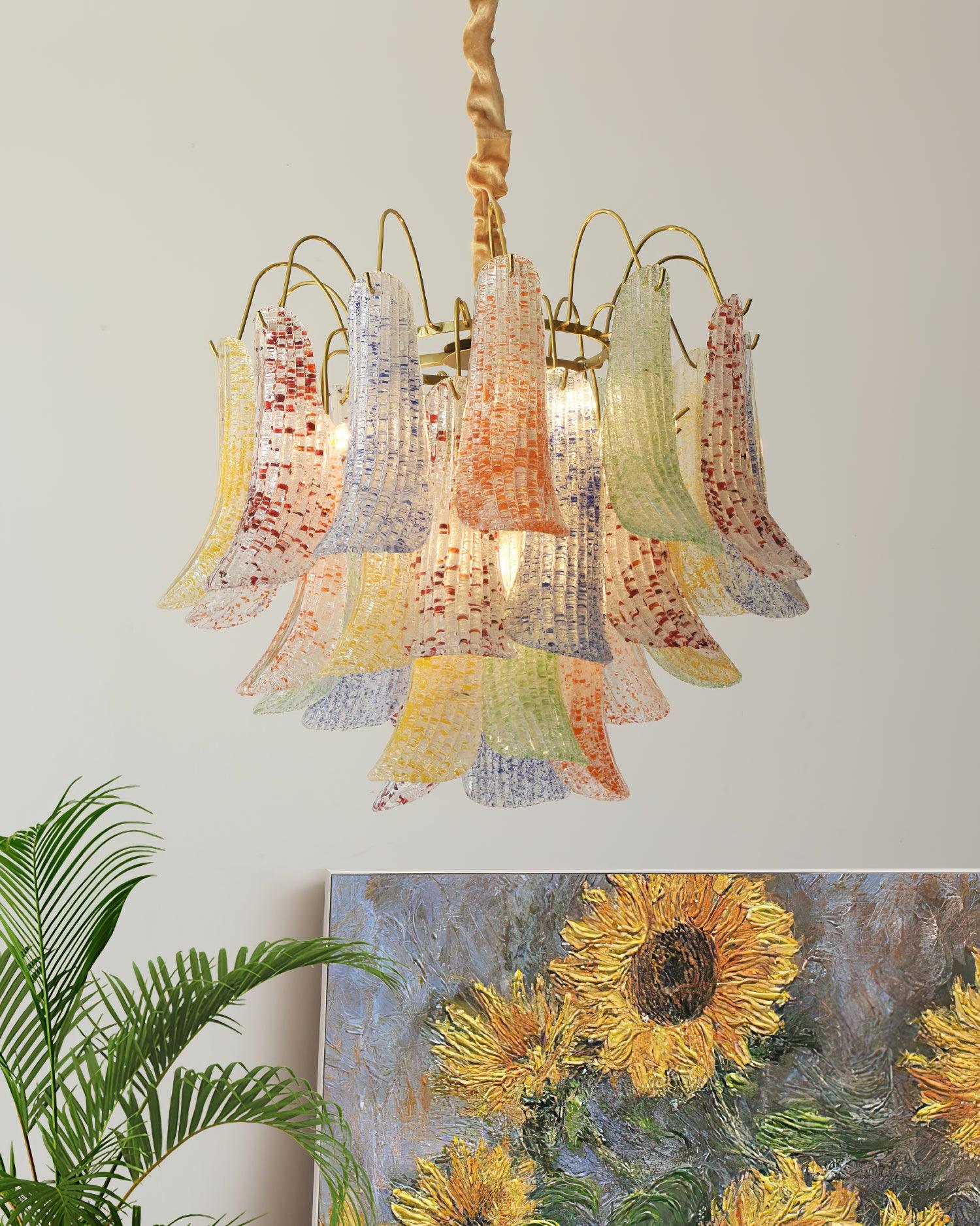 Chandelier Glass Petals Frame Colorful Artistic Ambience