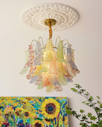 Chandelier Glass Petals Frame Colorful Artistic Ambience