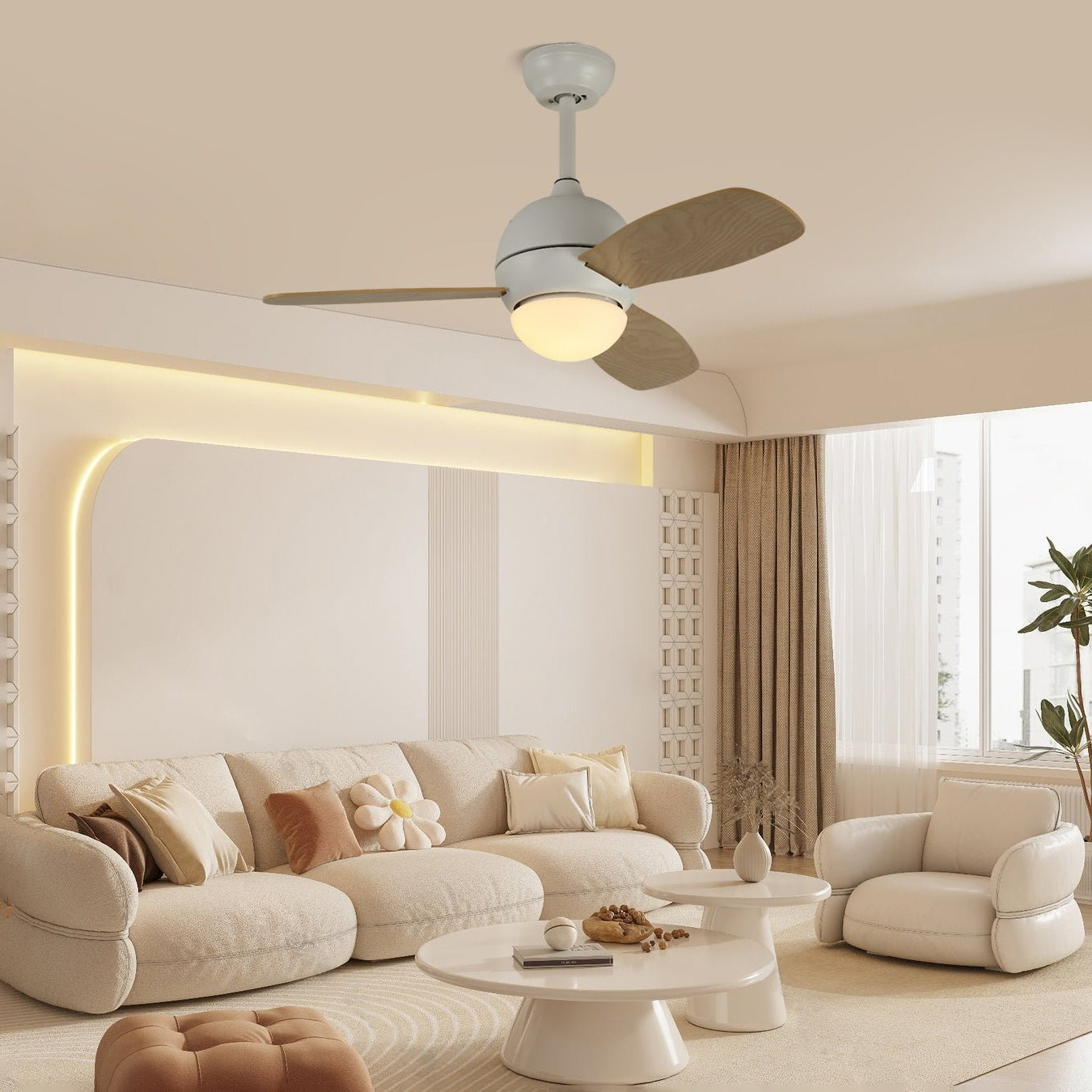 Nerina Minimalist White Wood Ceiling Fan Light