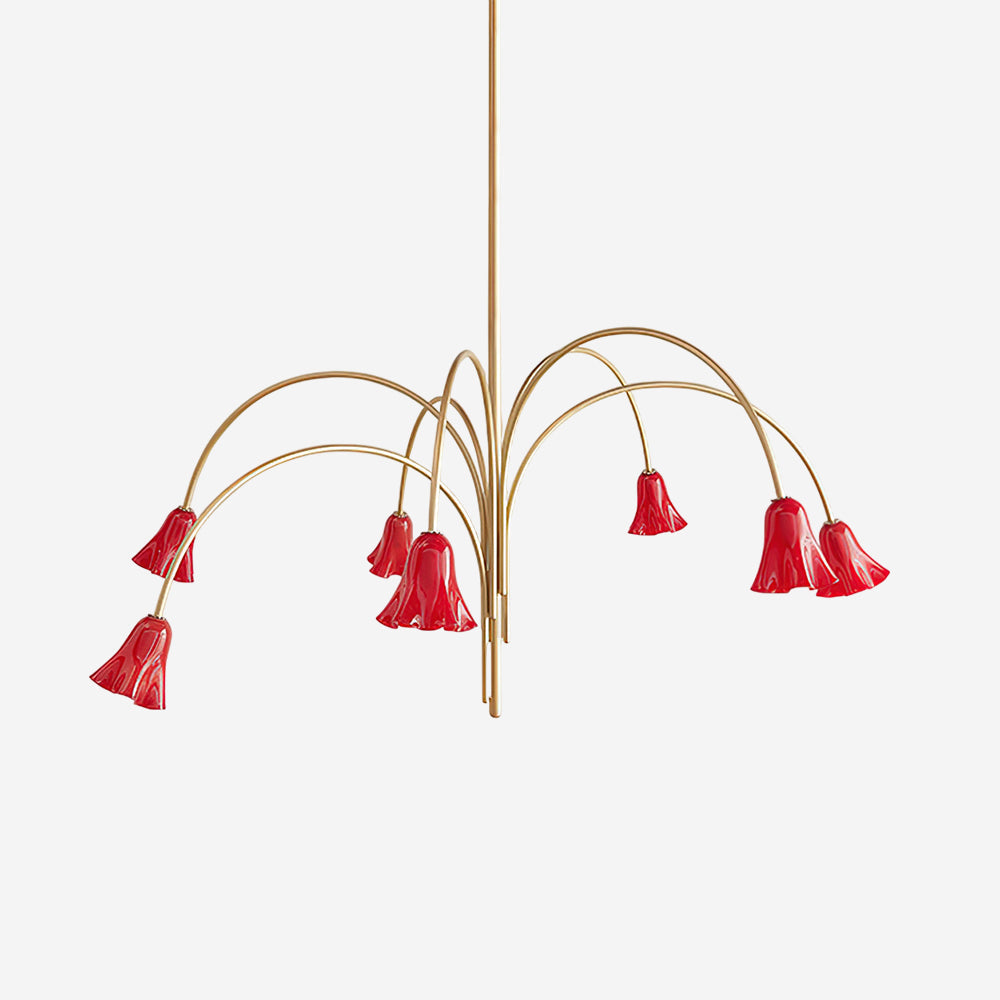 Crimson Floral Glass Chandelier Flower-Shaped