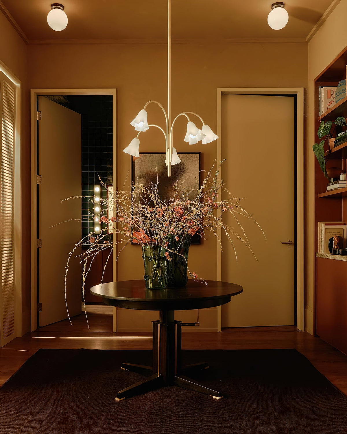 Crimson Floral Glass Chandelier Flower-Shaped