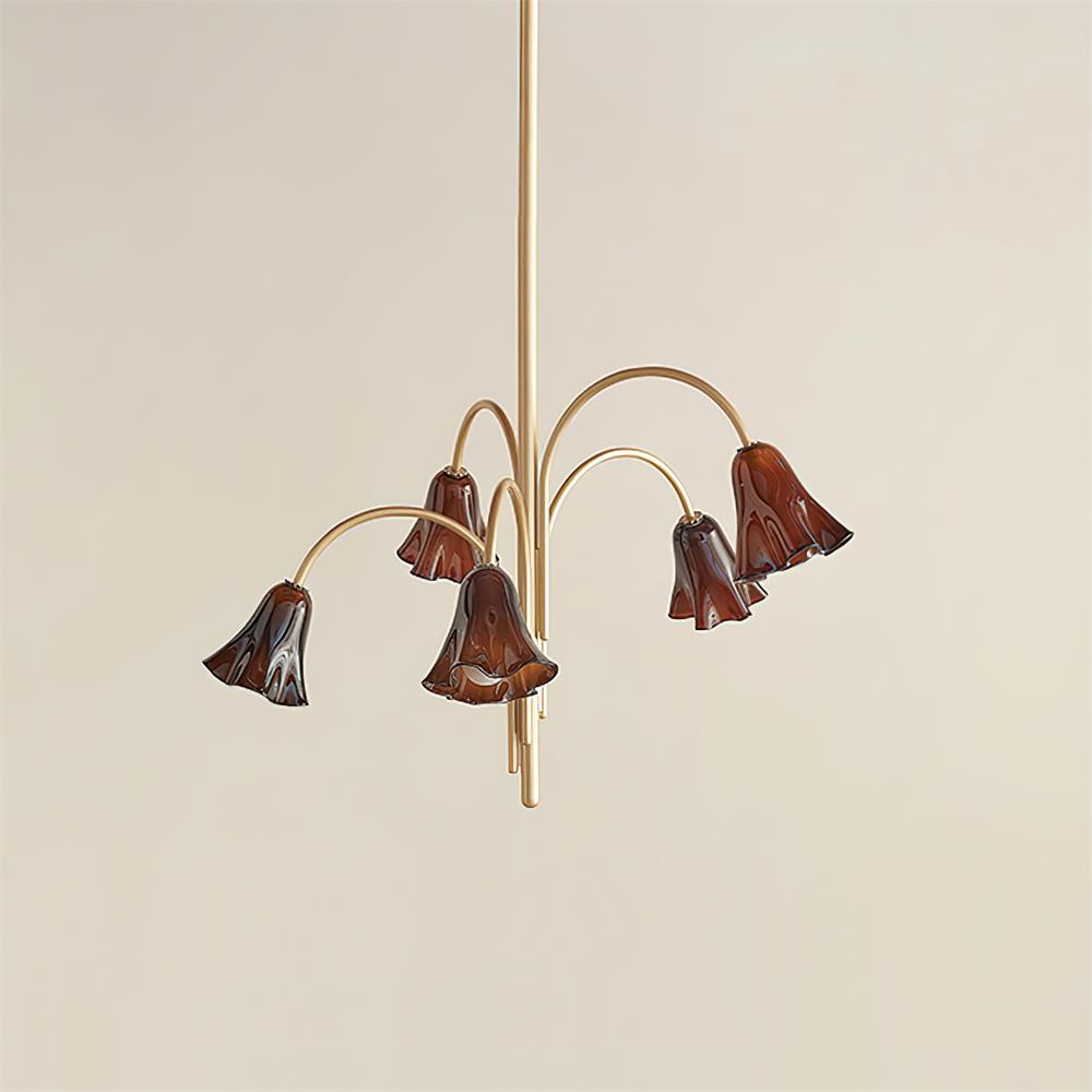 Crimson Floral Glass Chandelier Flower-Shaped