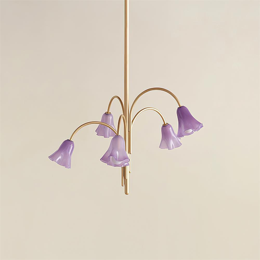 Crimson Floral Glass Chandelier Flower-Shaped