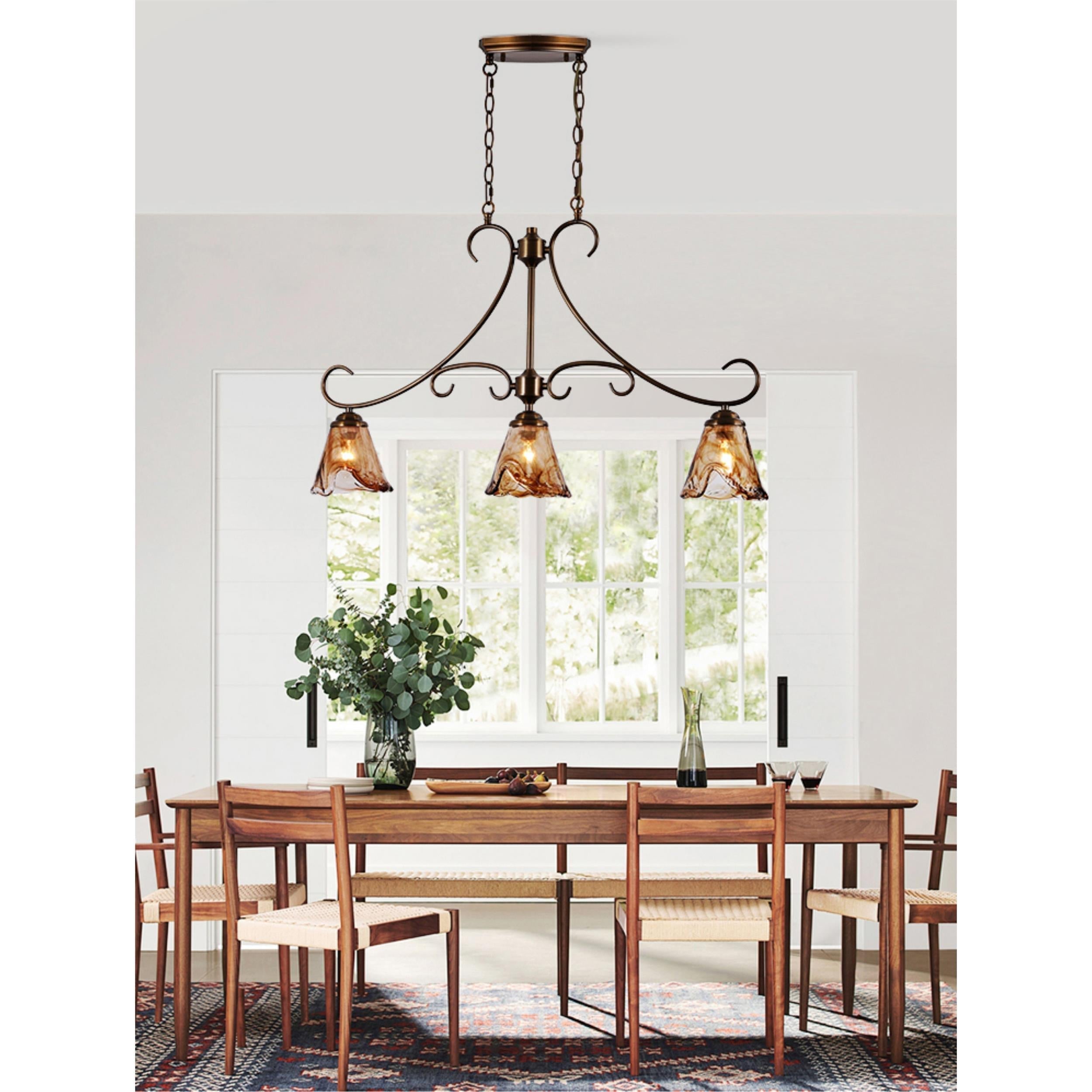 Aloror Vintage Industrial Island Brass Glass Pendant Lamp