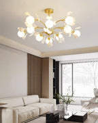 Ginkgo Leaf Chandelier with Frosted Glass Globes