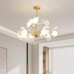 Ginkgo Leaf Chandelier with Frosted Glass Globes