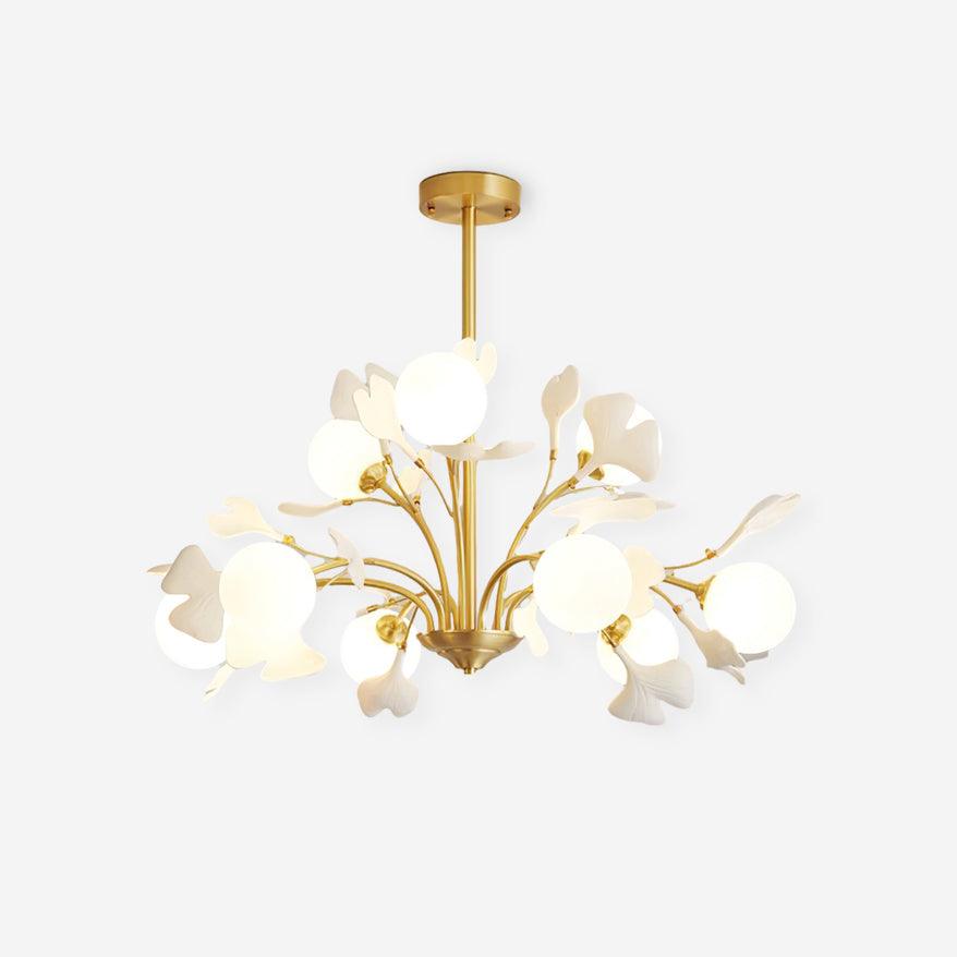 Ginkgo Leaf Chandelier with Frosted Glass Globes