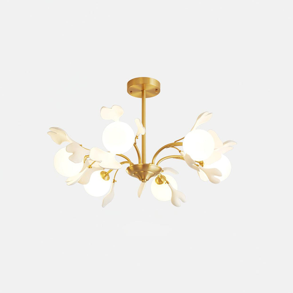 Ginkgo Leaf Chandelier with Frosted Glass Globes
