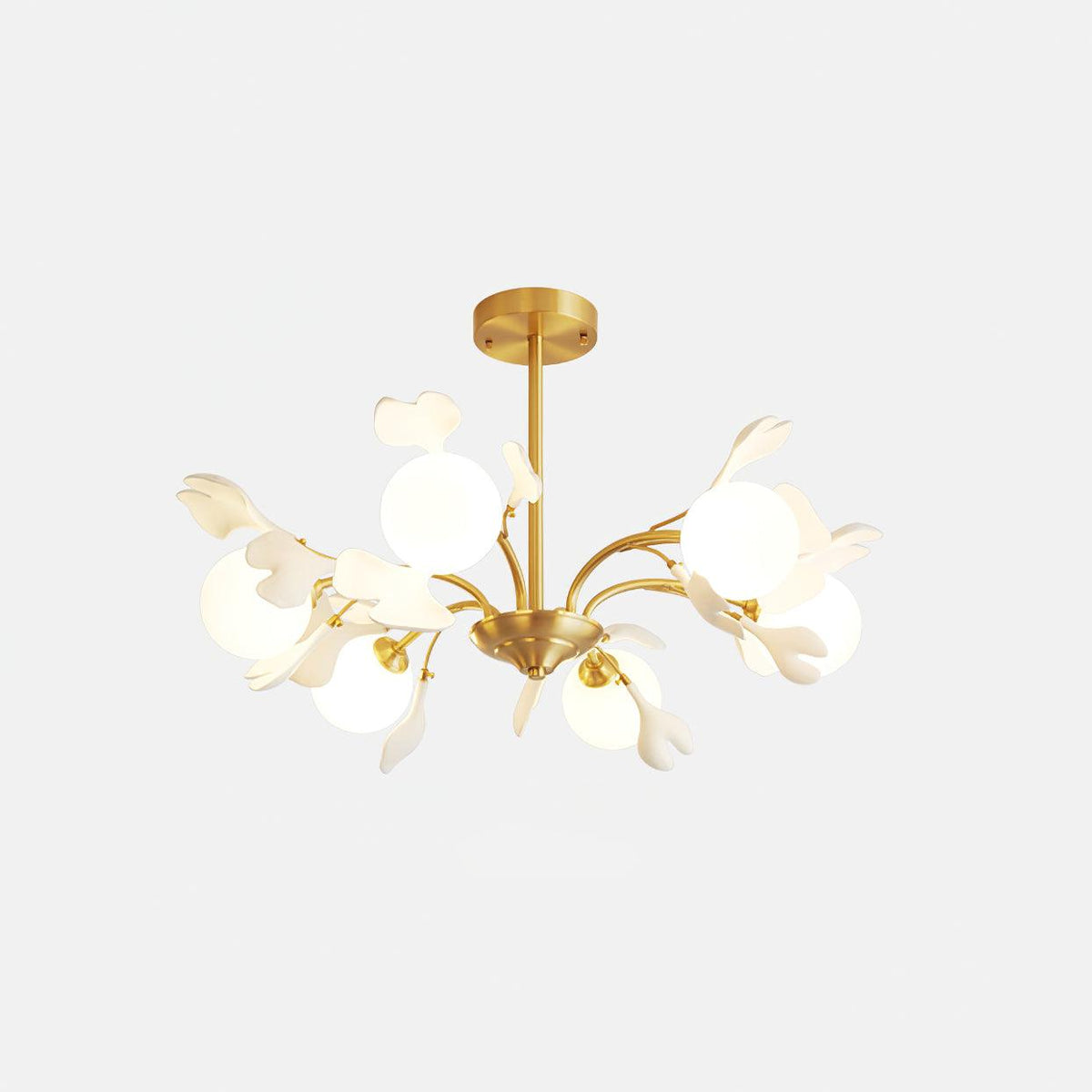 Ginkgo Leaf Chandelier with Frosted Glass Globes