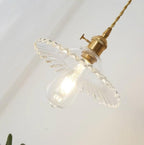 Pendant Lamp Ruffled Glass Shade Scalloped Edge Brass Accents Retro