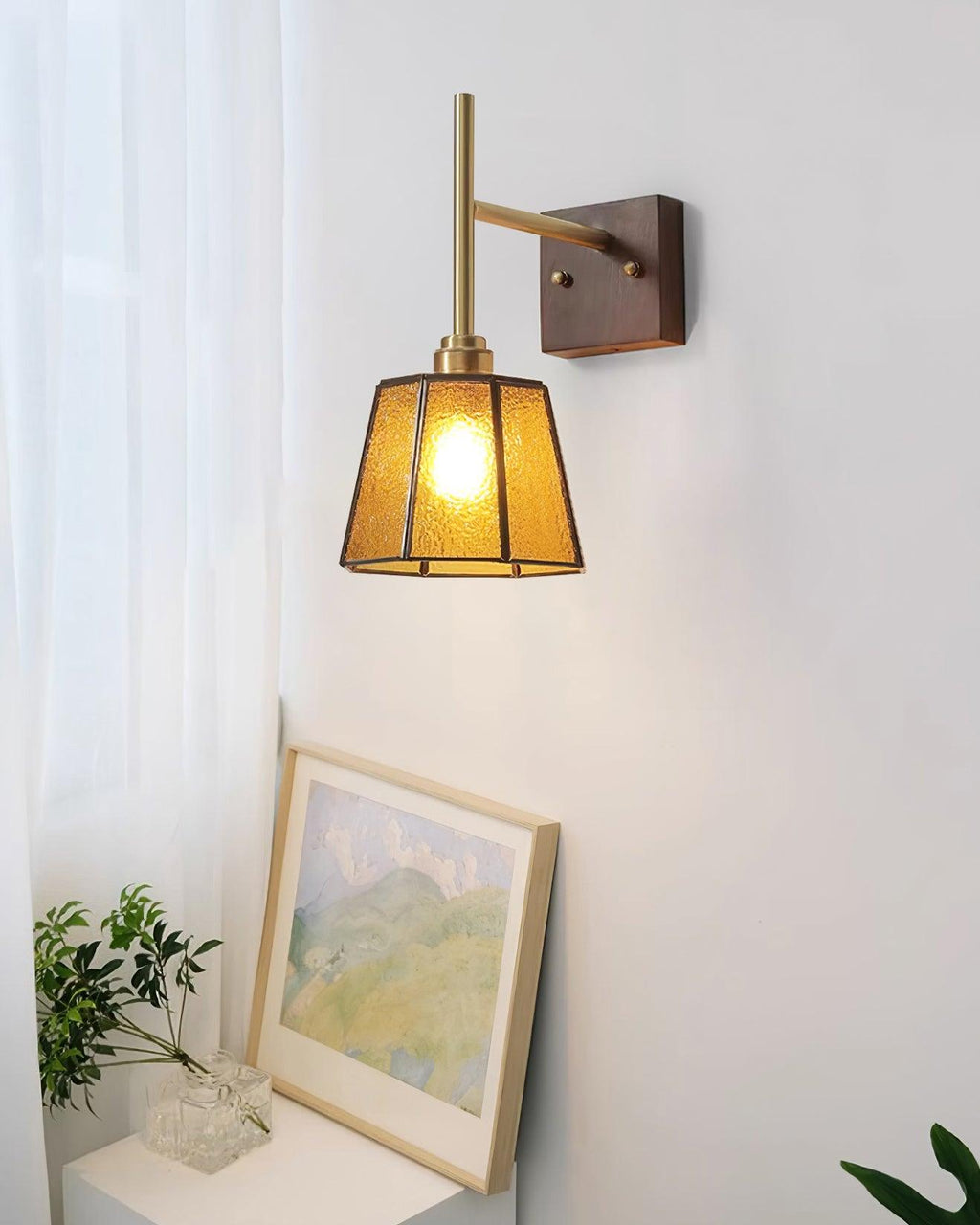 Vintage Wall Lamp Moir Amber Glass