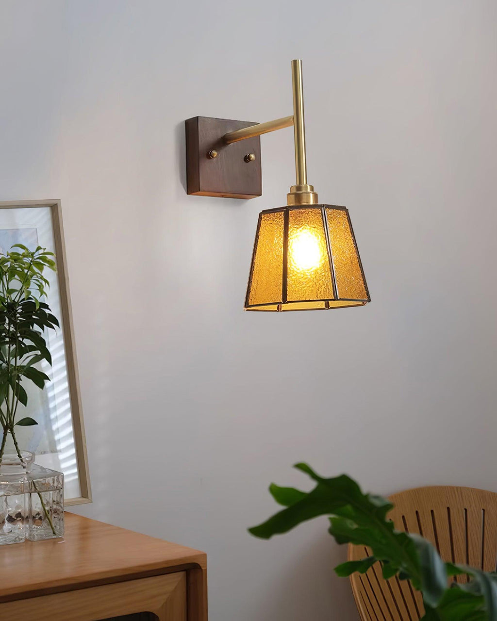 Vintage Wall Lamp Moir Amber Glass