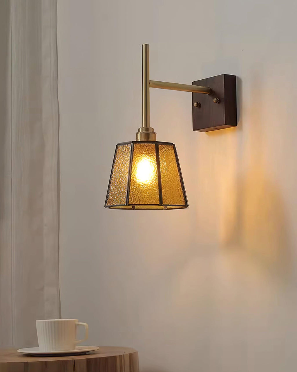 Vintage Wall Lamp Moir Amber Glass