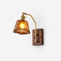 Wall Lamp Brass and Glass with Wood Backplate Vintage Artisan