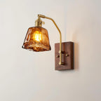 Wall Lamp Brass and Glass with Wood Backplate Vintage Artisan