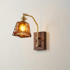 Wall Lamp Brass and Glass with Wood Backplate Vintage Artisan