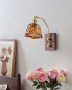Wall Lamp Brass and Glass with Wood Backplate Vintage Artisan