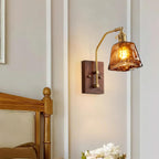 Wall Lamp Brass and Glass with Wood Backplate Vintage Artisan