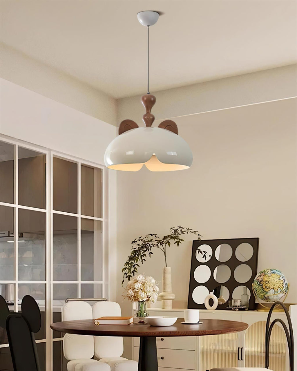 Cat Pendant Lamp Glossy Dome Wood Ears