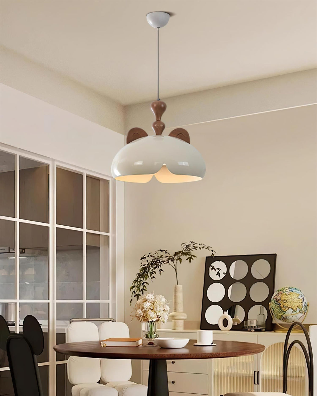 Cat Pendant Lamp Glossy Dome Wood Ears