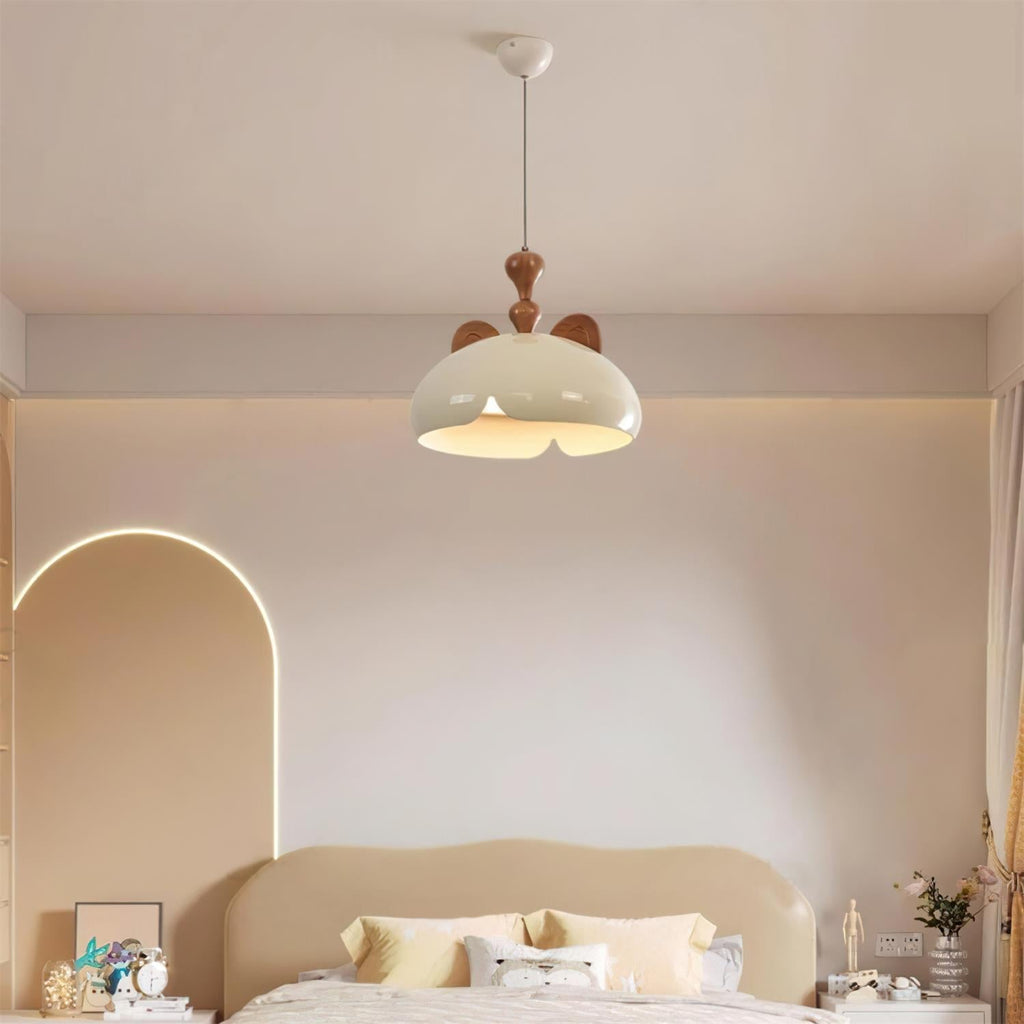 Cat Pendant Lamp Glossy Dome Wood Ears