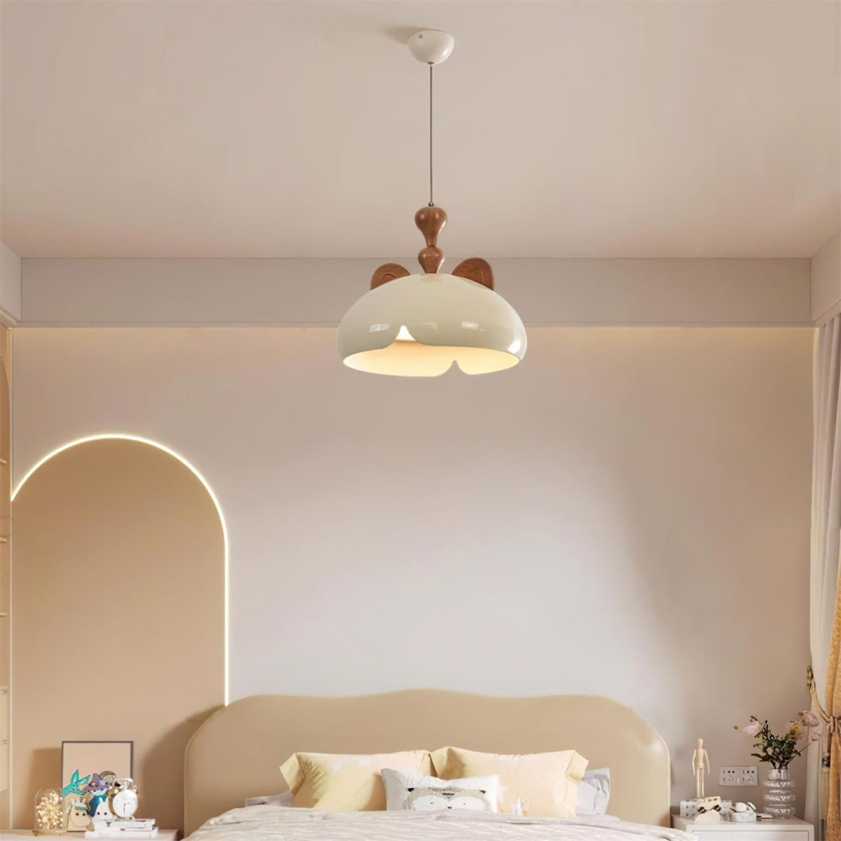 Cat Pendant Lamp Glossy Dome Wood Ears