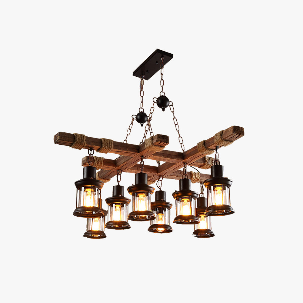 Epoch Industrial LED Classical Chandelier Wood Glass Living Room