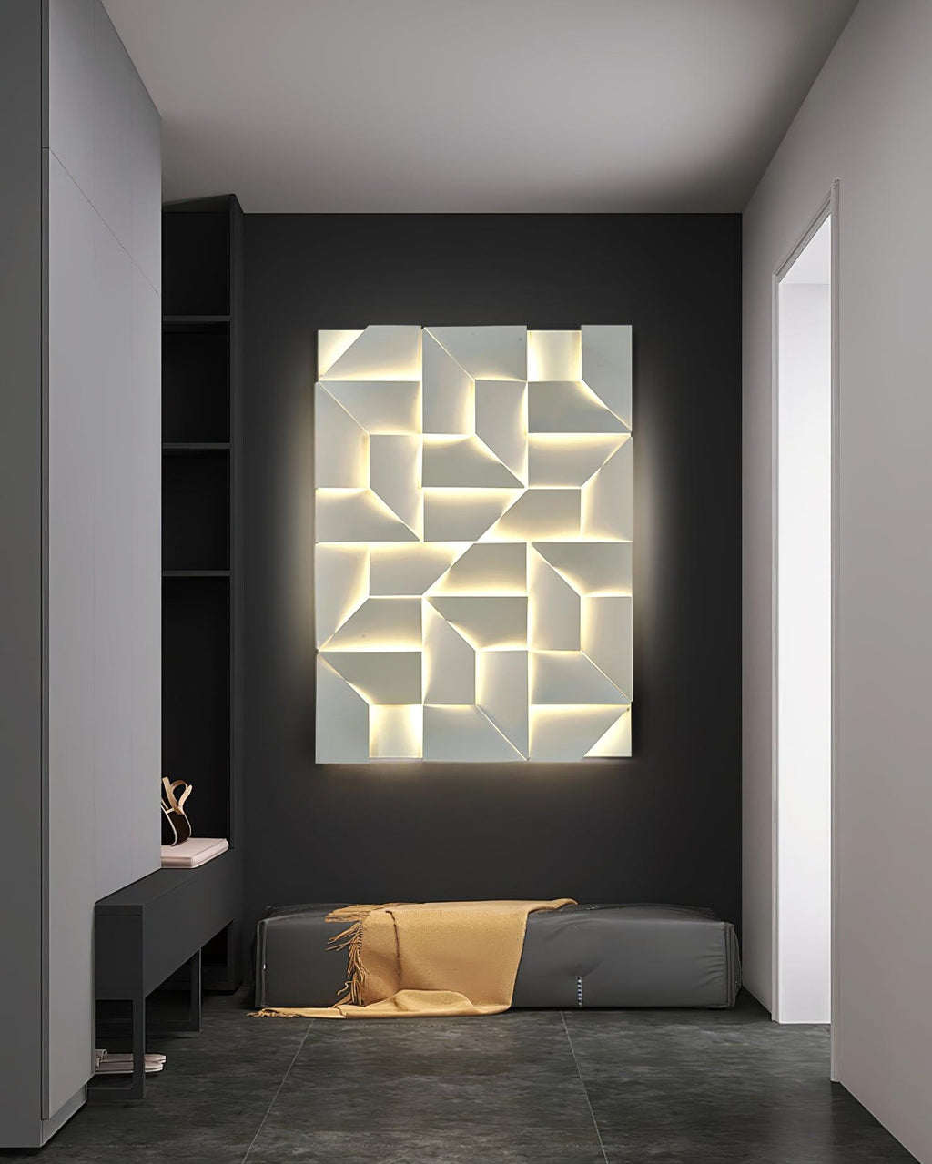 Wall Lamp 3D Geometric Panels Layered Light Art Remote Dimming Modern