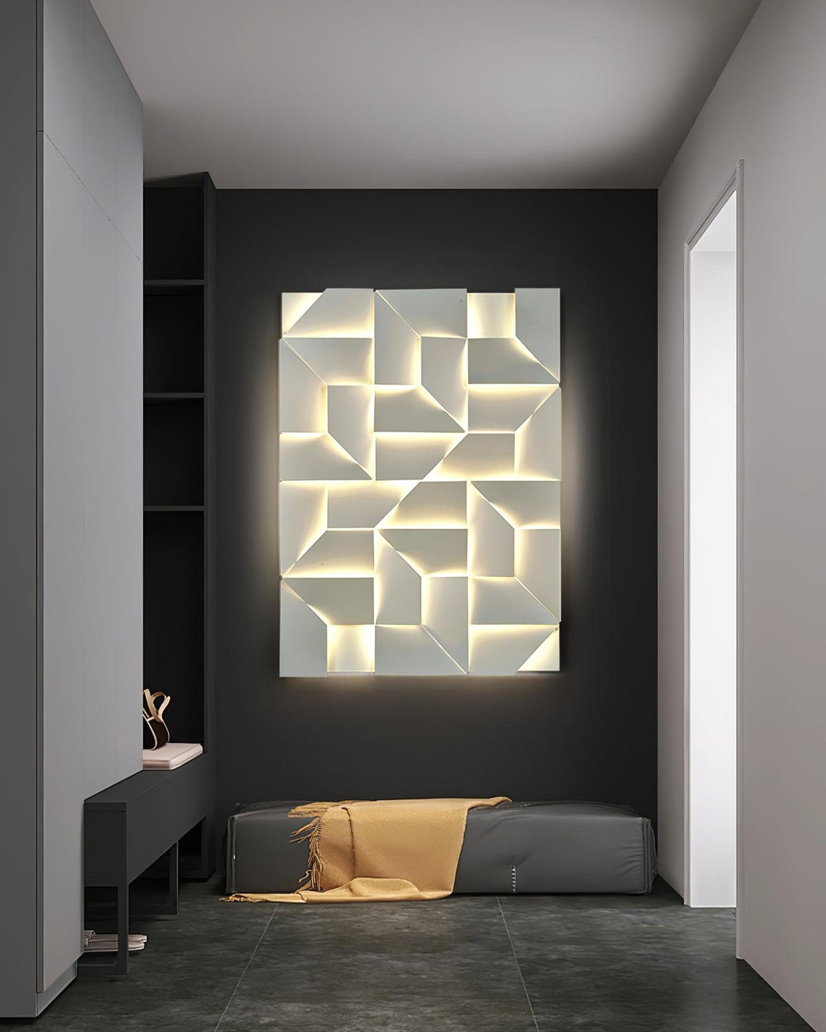 Wall Lamp 3D Geometric Panels Layered Light Art Remote Dimming Modern