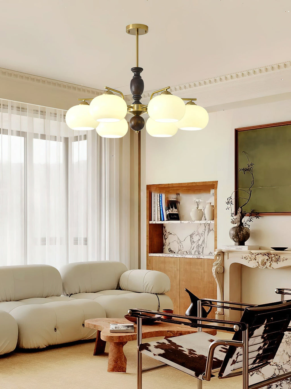 Aurora Chandelier Walnut Beige Orb