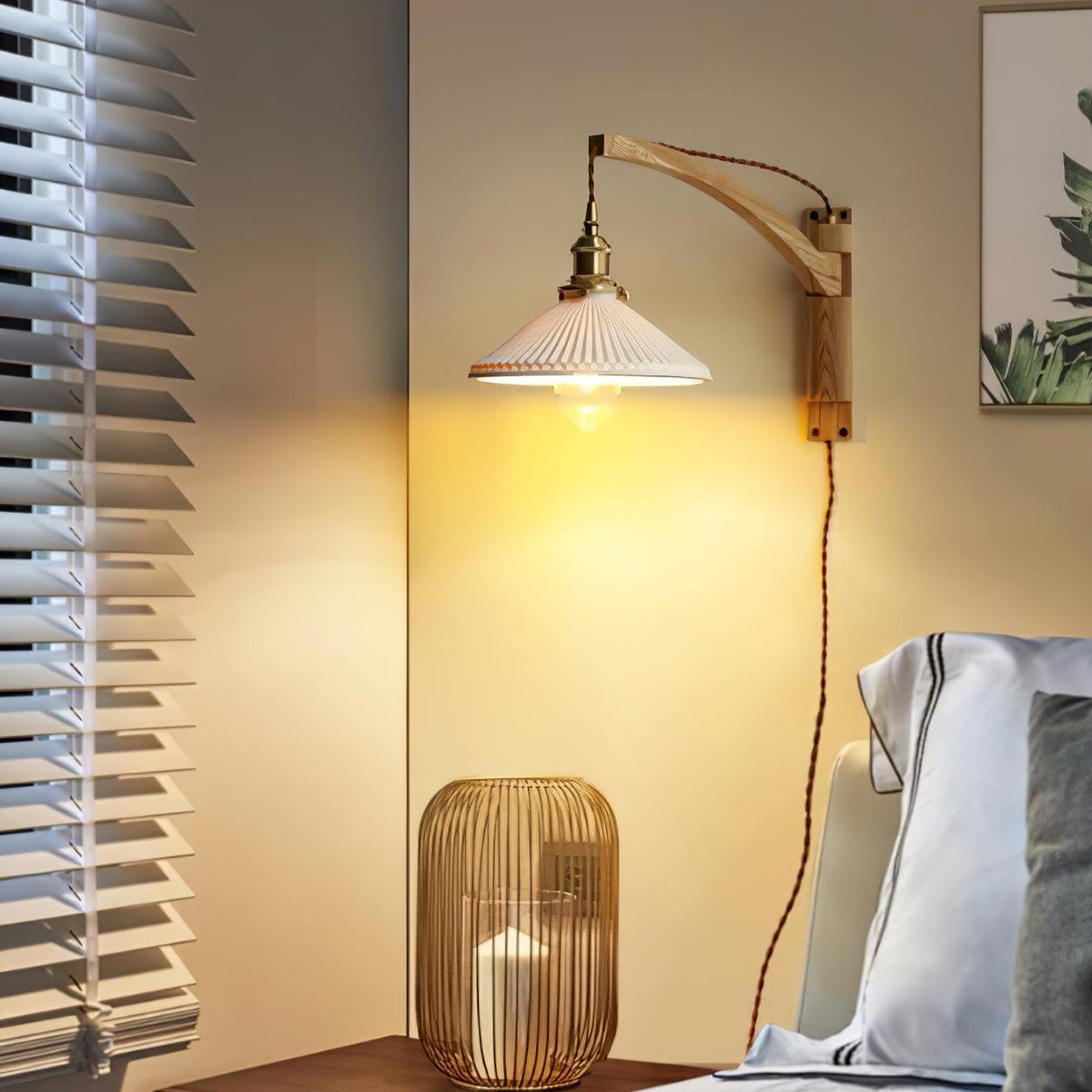 Illaee Nordic Art Swing Arm Walnut Ceramic Wall Light