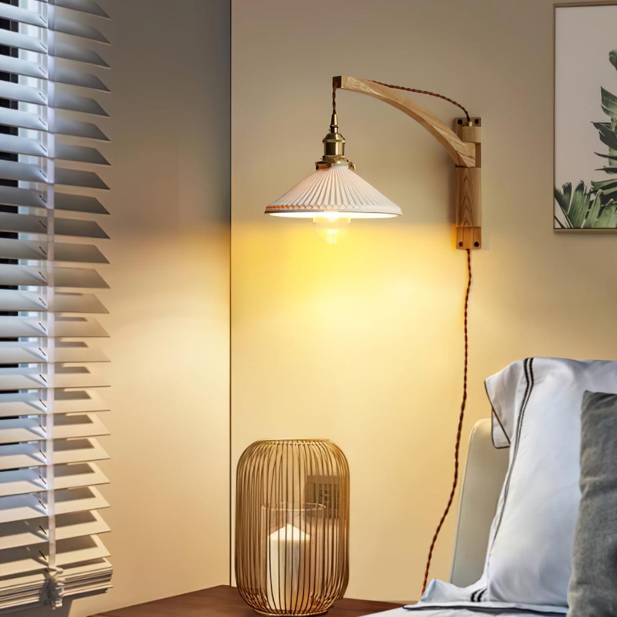 Orphaarae Nordic Art Swing Arm Walnut Ceramic Wall Lamp